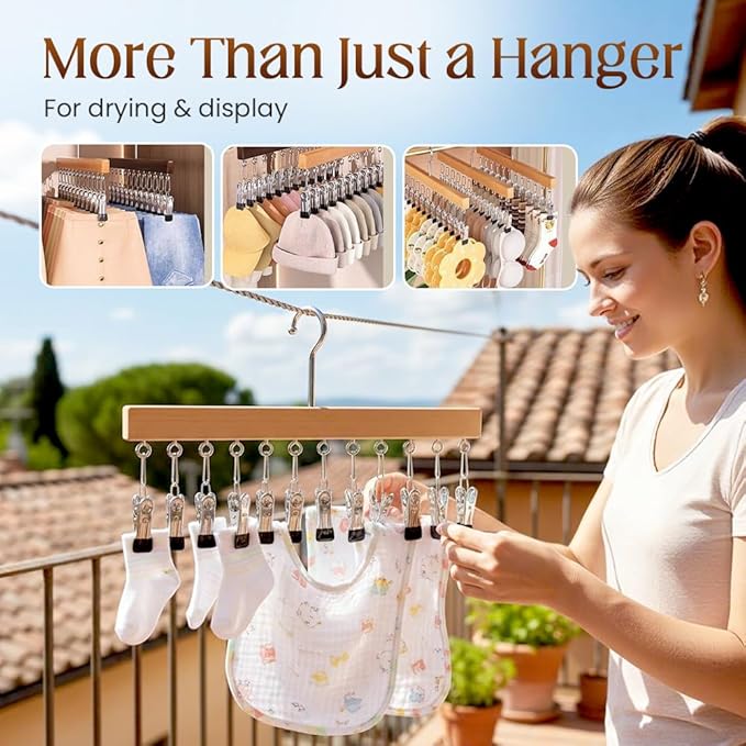 Closet Organizer with 12 Clips, 2026 Upgrade Space Saving Hanging Closet Organizer, Space-Saving Hat Scarf Clothespins for Jeans Skirts Socks Pant Hangers with Clips (Black)
