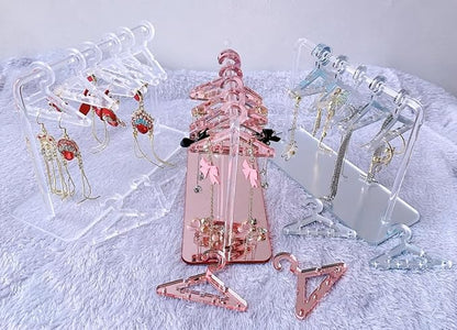 Earring Hanger Rack with 8 Mini Coat Hangers, Acrylic Earring Holder Display Stand, Ear Studs Hanging Earrings Organizer For Women Girls, Silver
