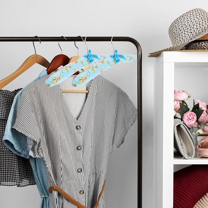 Zerodeko 10Pcs Cloth Covered Clothes Hangers Floral Print Padded Wood Coat Hangers Non-Slip Fabric Wrapped Hangers for Women S Closet Organization