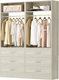 Besiost Closet System Set of 2, 4FT Closet Systems with 6 Wood Drawers, 48" Closet Organizer System with 2 Hanging Rods & 2 Shelves, Heavy Duty 48 Inch Walk-in Closet, White Oak (48"L x 15" W x 80" H)