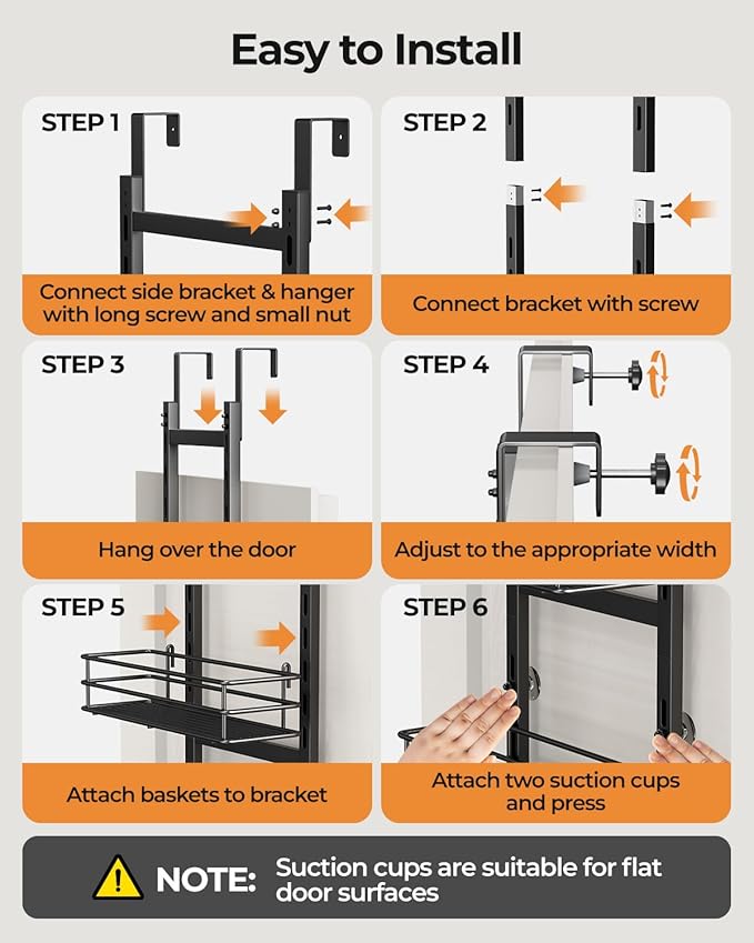 6-Tier Over the Door Pantry Organizer,Cabinet Door Organizer,Kitchen Pantry Door Organizers and Storage,Over the Door Spice Rack,Behind the Door Storage,Door Hanging Organizer,Black