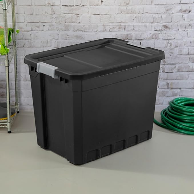 Sterilite 12-Pack Plastic Storage Bins with Lids, Stackable Containers, 27 Gallon, Black