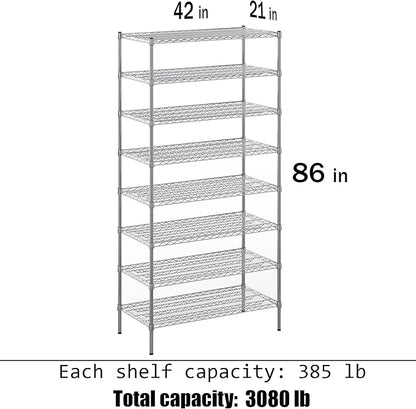 21" Deep x 42" Wide x 86" Height Wire Shelving Kit | 8-Tier | NSF Commercial Storage Rack Unit