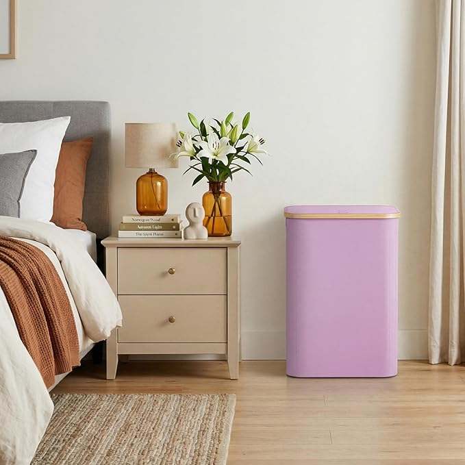Lifewit 80L Laundry Basket with Lid, Clothes Hampers for Laundry with Bamboo Handles and 1 Removable Bag, Large Foldable Laundry Hamper for Bedroom, Bathroom, Dorm, Laundry Room, Purple