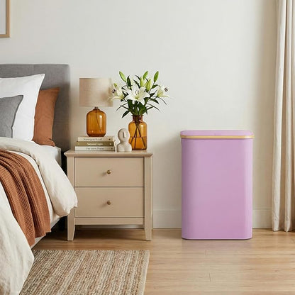 Lifewit 80L Laundry Basket with Lid, Clothes Hampers for Laundry with Bamboo Handles and 1 Removable Bag, Large Foldable Laundry Hamper for Bedroom, Bathroom, Dorm, Laundry Room, Purple