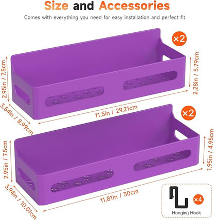 Sevenblue 4 Pack Strong Magnetic Spice Rack for Refrigerator, Multipurpose Magnetic Shelf for Fridge with 4 Hooks for kitchen and Bathroom Organization, Purple