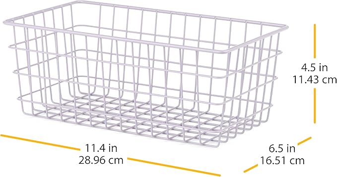 Whitmor 4 Pack Lavender Wire Storage Baskets for Organizing Office, Metal Storage for Pantry, Kitchen Bins & Freezer