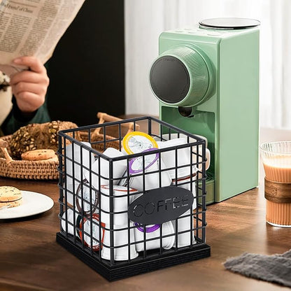 YINMIT K Cup Holder Organizer, Sturdy Coffee Pod Holder Organizer, 35 Kcup Large Capacity Storage Basket for Kitchen Counter and Office Desktop (Black-Square)