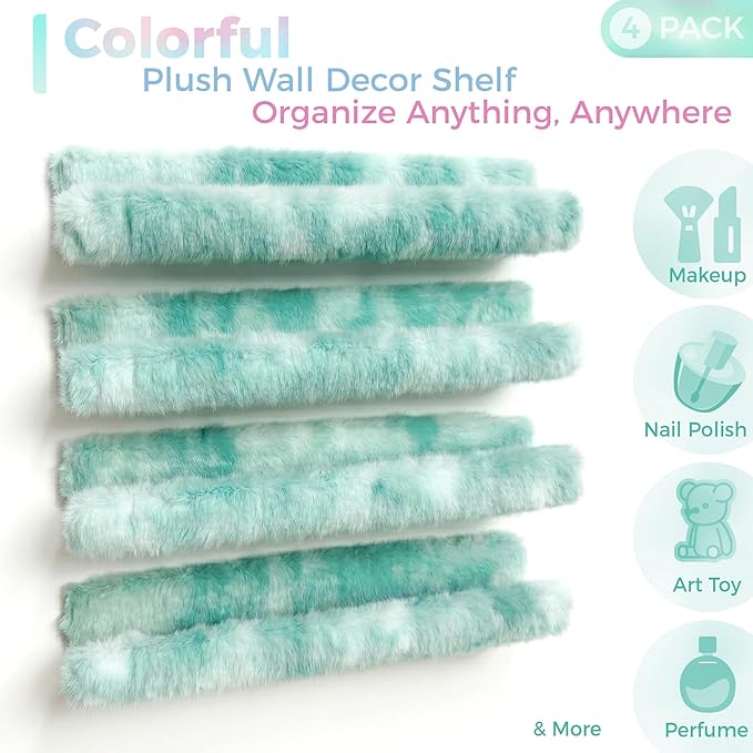 Care&More YJ 15 Inch Nail Polish Shelves, 4-Pack Fuzzy Display Nail Polish Rack for Storing Nail Bottles, Sunglasses, Essential Oils, Plush Soft (Green)