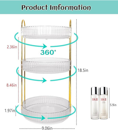Skincare Organizers 360 Rotating, 3 Tier Round Makeup Organizer Countertop,Holder Rack Large Spinning Cosmetics Display Cases, Perfume Beauty Storage for Vanity, Countertop, Bathroom(White-3 Tier)