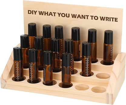 AceOrbit 3 Tier 18 Slots Wooden Essential Oil Organizer with Detachable DIY Board 5-20ml Essential Oils Racks Display Stand Roller Bottle Display Tabletop Storage for Nail Polish Fragrance Container