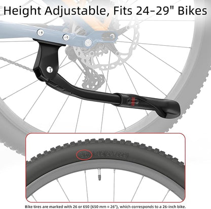 Heavy Duty Bike Kickstand, Aluminum Alloy Strong Rear Mount Bicycle Kick Stand for 24-29 inch Electric & Mountain Adult Bike, EBike Kick Stand for 40MM Hole Distance