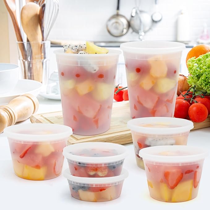WGCC Deli Containers with Lids 48 Sets- Disposable Soup Containers 8oz, 16oz, 32oz - Plastic Containers with Lids, Food Container Leakproof, BPA Free/Microwave/Freezer/Dishwasher Safe