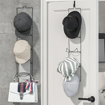 LINFIDITE 10 Pack Hat Rack Hanger Holder Organizer Flexible Multi Hook Wall Mounted Over Door Baseball Cap Display Storage Rack Cap Holder, Closet HangingStorage Rack w Hanging Hook Black