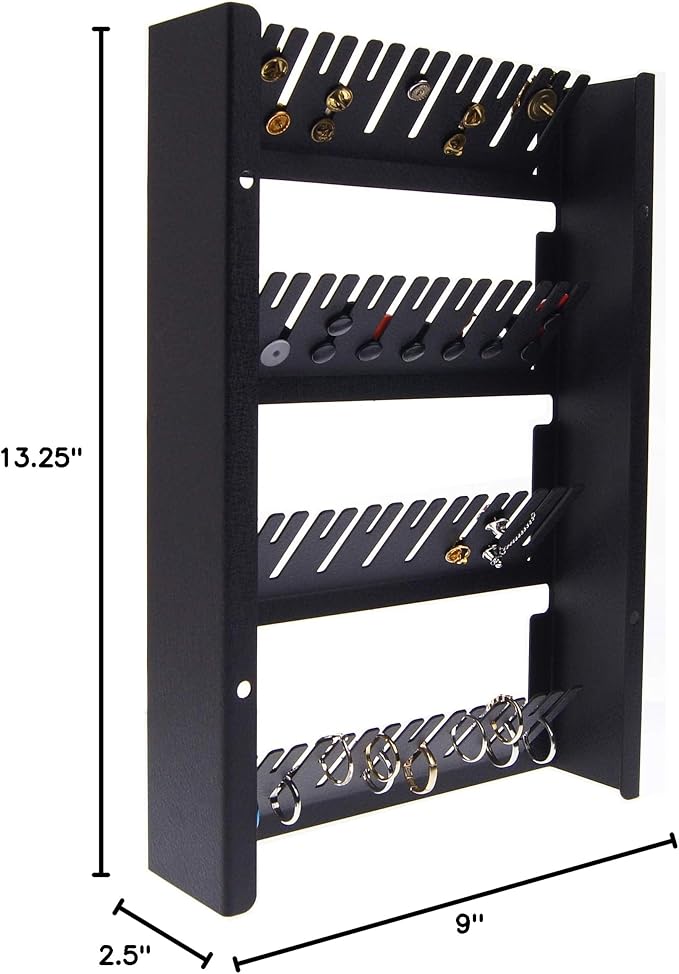 Angelynn's Wall Mounted Large Statement Finger Ring Holder Display, Cufflink/Cuff Link Storage, Hanging Closet Body Jewelry Organizer Men and Women, Jaymes Black 9" x13 1/4"