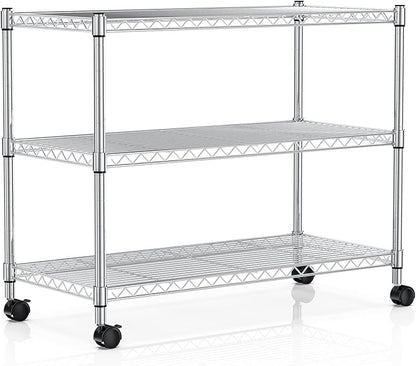 YSSOA Heavy Duty 3-Tier Storage Shelves 750Lb Capacity, 24.02" D x 13.78" W x 21.97" H Shelving Unit for Pantry, Garage, Laundry and Kitchen, Chrome
