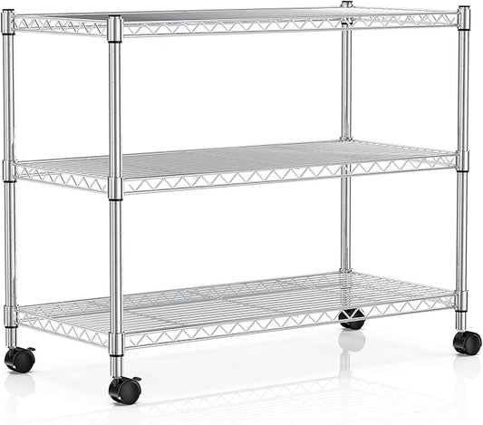 YSSOA Heavy Duty 3-Tier Storage Shelves 750Lb Capacity, 24.02" D x 13.78" W x 21.97" H Shelving Unit for Pantry, Garage, Laundry and Kitchen, Chrome