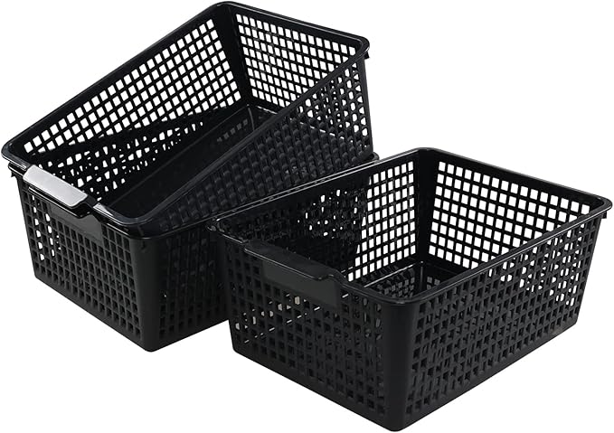 3 Packs Large Organizer Baskets Bins, Plastic Storage Basket (Black)