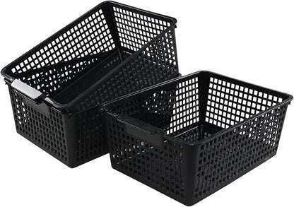 3 Packs Large Organizer Baskets Bins, Plastic Storage Basket (Black)
