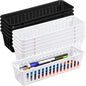 Domensi 12 Pack Slim Plastic Storage Baskets Tray for Organizing 10.25x3.25x2.5 Inch Small Narrow Storage Bins Stackable Drawer Pencil Trays Holder for Desk Garage Cabinet Container (White,Black)
