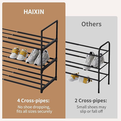 HAIXIN Expandable Shoe Rack - Adjustable Shoe Organizer Storage Shelf for Closet, Upright and Upside Down, Stackable Small Shoe Stand for Entryway, Living Room, Front Door, 3 Tier