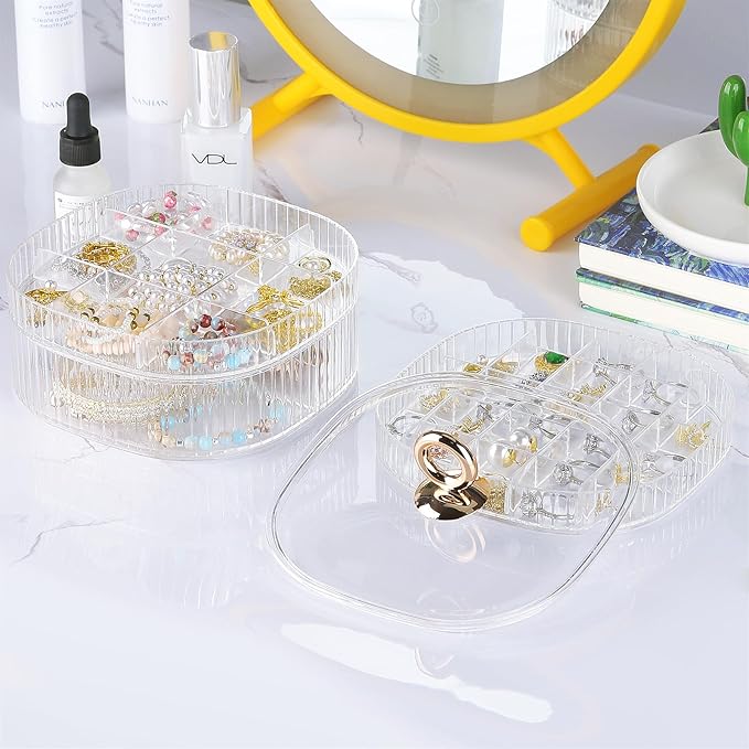 LETURE 3-Layer Acrylic Jewelry Organizer Box for Stud Earrings, Rings, Necklaces, Bracelets, Claw Clip Organizer, Small Bead Storage Containers for Crafts (Clear)