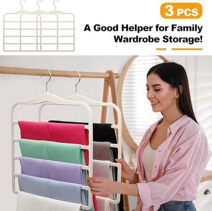 Closet Organizers and Storage,3 Pack Velvet Pants-Hangers-Space-Saving,Non Silp 5 Tier Scarf Jeans Closet Organizer,Dorm Room Essentials for College Students Girls Boys Guys,Organization and Storage
