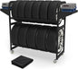 Tire Storage Rack 57" x 55.1" x 20" w/Anti-dust Cover, Adjustable Rolling Tire Rack for Garage Black w/4 Swivel Casters & 2 Storage Shelf for Garage Storage