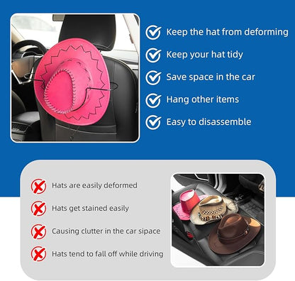 Car Hat Rack,Seat Cowboy Hat Holder for hat organizer,Seat Rear Storage Clothes Hanger,Car Seat Accessories,Black 2 Pack