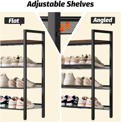 WIN4ALL Shoe Rack for Front Door Entrance, 4 Tier Shoe Rack for Entryway, 12-16 Pairs of Shoes, Metal Shoe Rack Organizer, Free Standing Shoe Rack for Closet (Black+Rustic Brown)