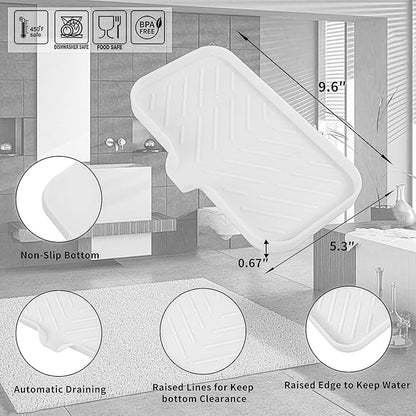 MicoYang Silicone Bathroom Soap Dishes with Drain Spout-Bathroom and Kitchen Sink Organizer,Sponge Holder,Dish Soap Tray,Perfect for Dispenser,Scrubber,Bottle,Cup on Sink or Counter-White 9.6"×5.3"