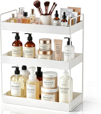 Elsjoy 3-Tier Bathroom Countertop Organizer, White Vanity Tray for Cosmetic & Makeup, Metal Organizer Shelf Counter Storage Rack for Kitchen, Bathroom Toiletries