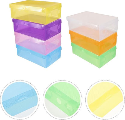 Gadpiparty 7pcs Stackable Plastic Shoe Boxes with Flip Lid, Thickened Colored Sneaker Storage Containers for Men, Women, Space-saving Organizer for Closet and Entryway Random Color