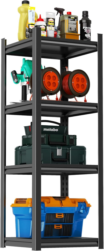 4Tier Garage Shelving Wood Storage Shelves 600 lb Load Capacity 54" H*16" W*16" D Metal Shelving Suitable for Garage Kitchen Pantry,Black