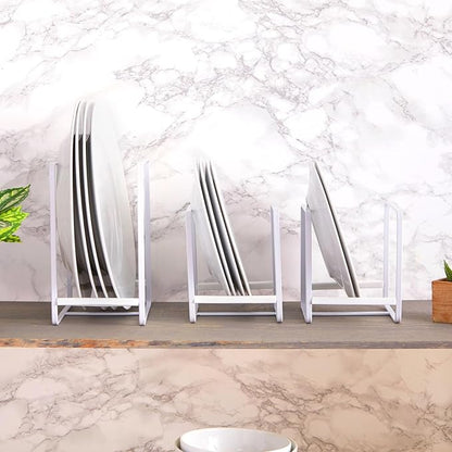 Juvale 3-Piece Plate Organizer - Space-Saving Cabinet Storage & Dish Storage Rack - Plate Stand & Pot Lid Holder - Pack of 3, White, 1 Large & 2 Small