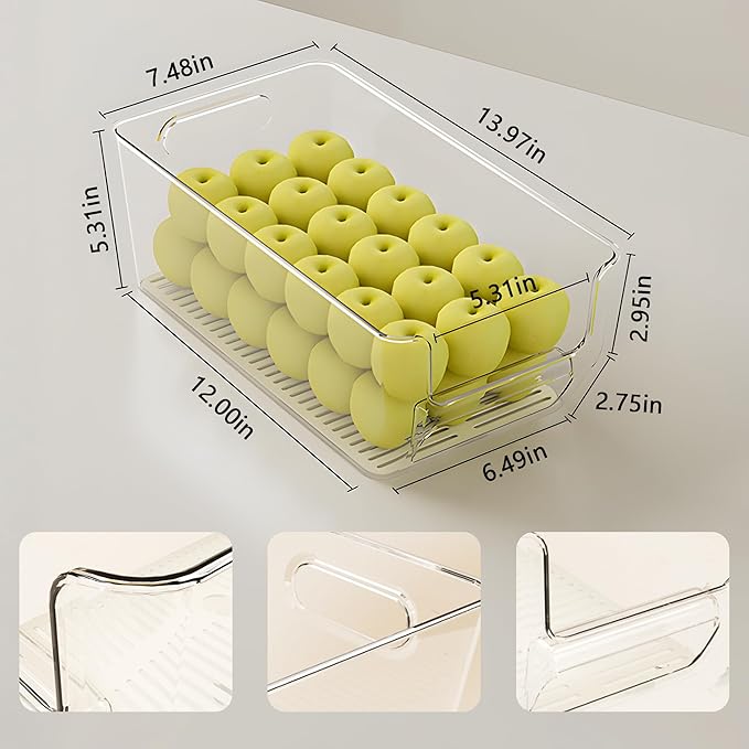 8Pcs Clear Plastic Storage Bins, Refrigerator Organizer Bins with Handles, Freezer Organizer Clear Organizing Bins, BPA-Free Fridge Storage Containers for Fridge, Freezer, Cabinet, Kitchen, Pantry