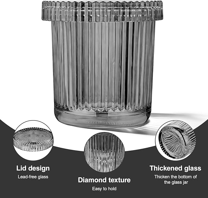 Glass Qtip Dispenser 2 Pack, Clear Bathroom Storage Organizer for Cotton Swabs, Balls, Pads & Floss Picks, Vanity Makeup Essential Accessories (Gray)