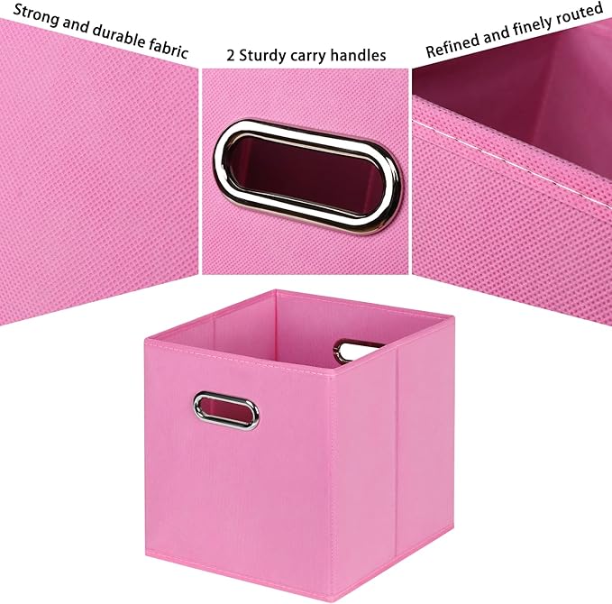Black Fabric Cubby Storage Bins,13x13x13 Inches ,Cube Organizer Bin Foldable Storage Boxes with Dual Handles Fabric Organizer Box and collapsible Storage basket,Set of 6,Pink