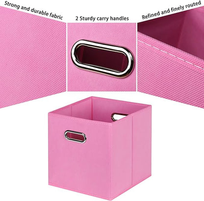 Black Fabric Cubby Storage Bins,13x13x13 Inches ,Cube Organizer Bin Foldable Storage Boxes with Dual Handles Fabric Organizer Box and collapsible Storage basket,Set of 6,Pink