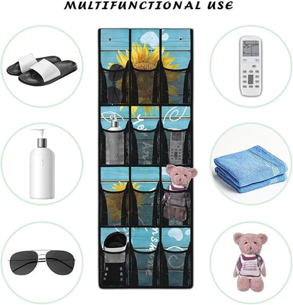 Sunflowers Behind The Door Organizer Easy to Install Boards Door Hanger Organizer for Closet Mesh Fabric Blue Shoe Holder Hanger for School