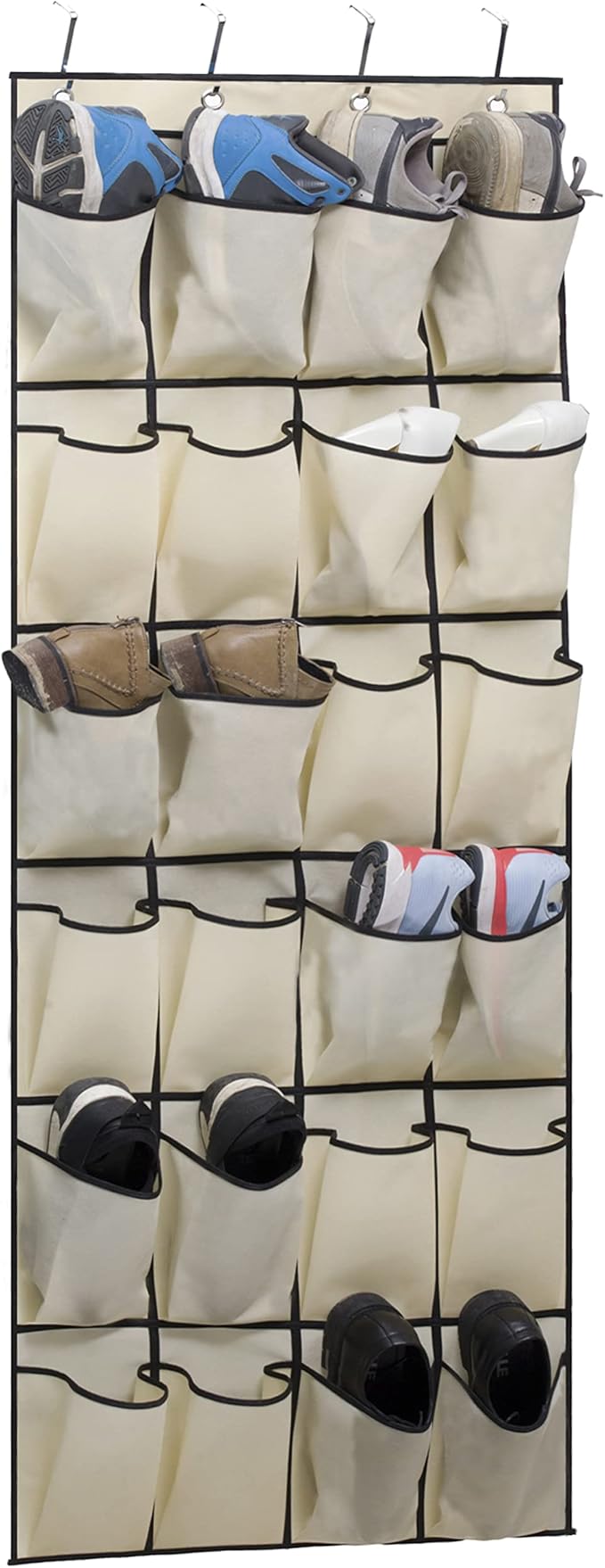 MISSLO Over the Door Shoe Organizer 24 Large Fabric Pocket Closet Accessory Storage Hanging Shoe Hanger, Beige