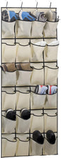 MISSLO Over the Door Shoe Organizer 24 Large Fabric Pocket Closet Accessory Storage Hanging Shoe Hanger, Beige