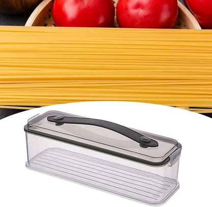 Pasta Container with Handle Food Storage Box Airtight Spaghetti Keeper Rectangular Canister, Single Layer