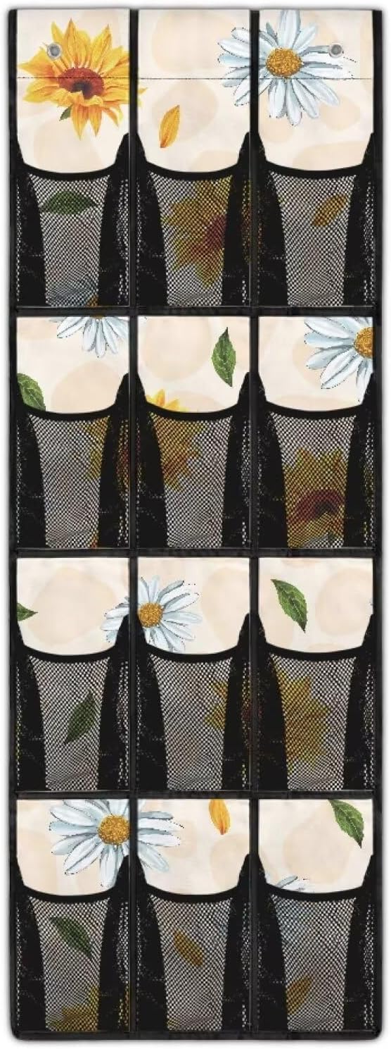 Sunflower Daisy Over The Door Shoes Organizers,Behind Door Shoes Hang Holder Rack,Storage for Small Spaces,Unique Print
