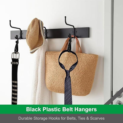 30Pcs Belt Hangers Black Plastic Hanger Hooks for Belts and Ties Closet Organizer Holder for Men Bulk Hangar Storage for Efficient Closet Belt and Tie Management