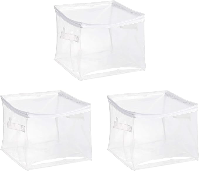 Amazon Basics Clear Zippered Storage Bags for Closet Organization, Stackable Clothing and Linen Storage Containers, 3-Pack