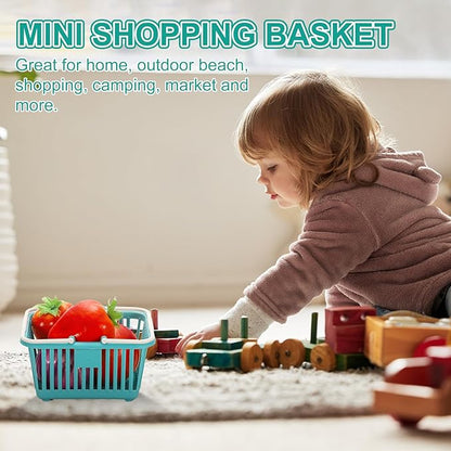 PATIKIL 6PCS Mini Shopping Basket, Small Plastic Basket Mini Storage Basket Grocery Tiny with Handles Organizer Filtered Water for Organizing Toys Eggs Fruits Snacks,Blue Yellow