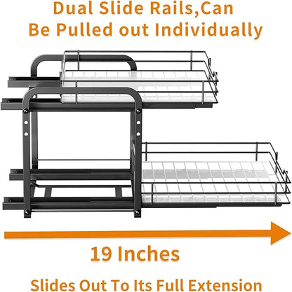 RCHYFEED Spice Rack Organizer for Cabinet, 2 Tier Slide out Spice Organization for Inside Cabinets & Pantry, Heavy Duty Adjustable Metal Spice Racks for Seasoning Organizer (13.5" Wx10.5 Dx9.5 H)