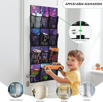 Blue Butterfly Over The Door Organizer, 12 Mesh Pockets Breathable Hanging Storage for Bedroom & Closet, Elegant Design for Scarves, Hats & Accessories