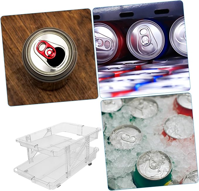 PRETYZOOM Soda Can Dispenser Organizer for Refrigerator Beverage Storage Bin Rolling Mechanism Transparent Double Can Holder for Beer and Drinks for Kitchen and Pantry